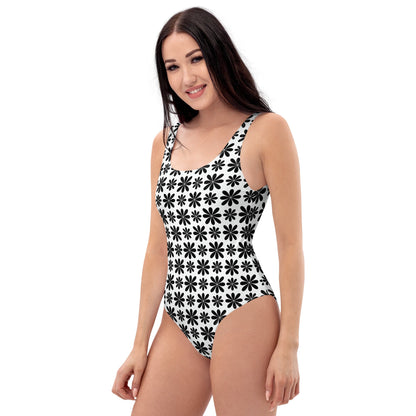 Black Flower Print One-Piece Swimsuit