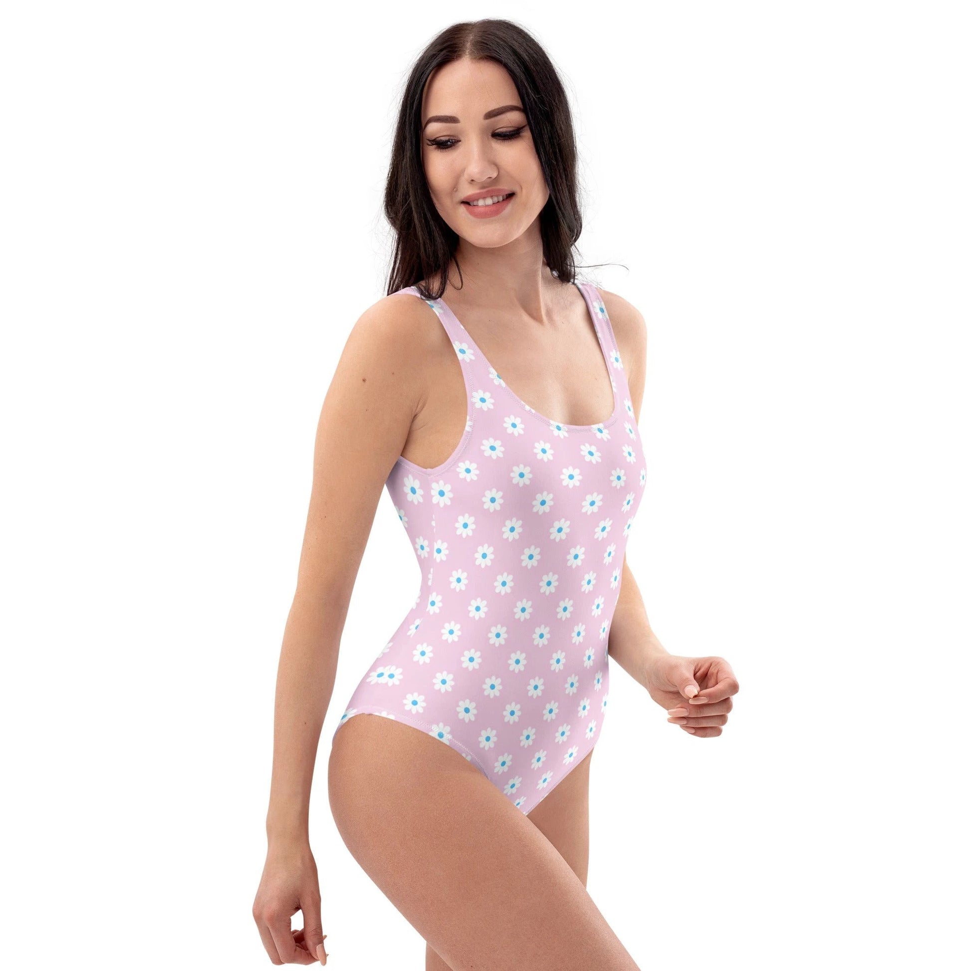 Pink Daisies Print One-Piece Swimsuit by Coral Cove by Lakeshore Lifestyles