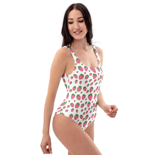 White Strawberry Print One-Piece Swimsuit
