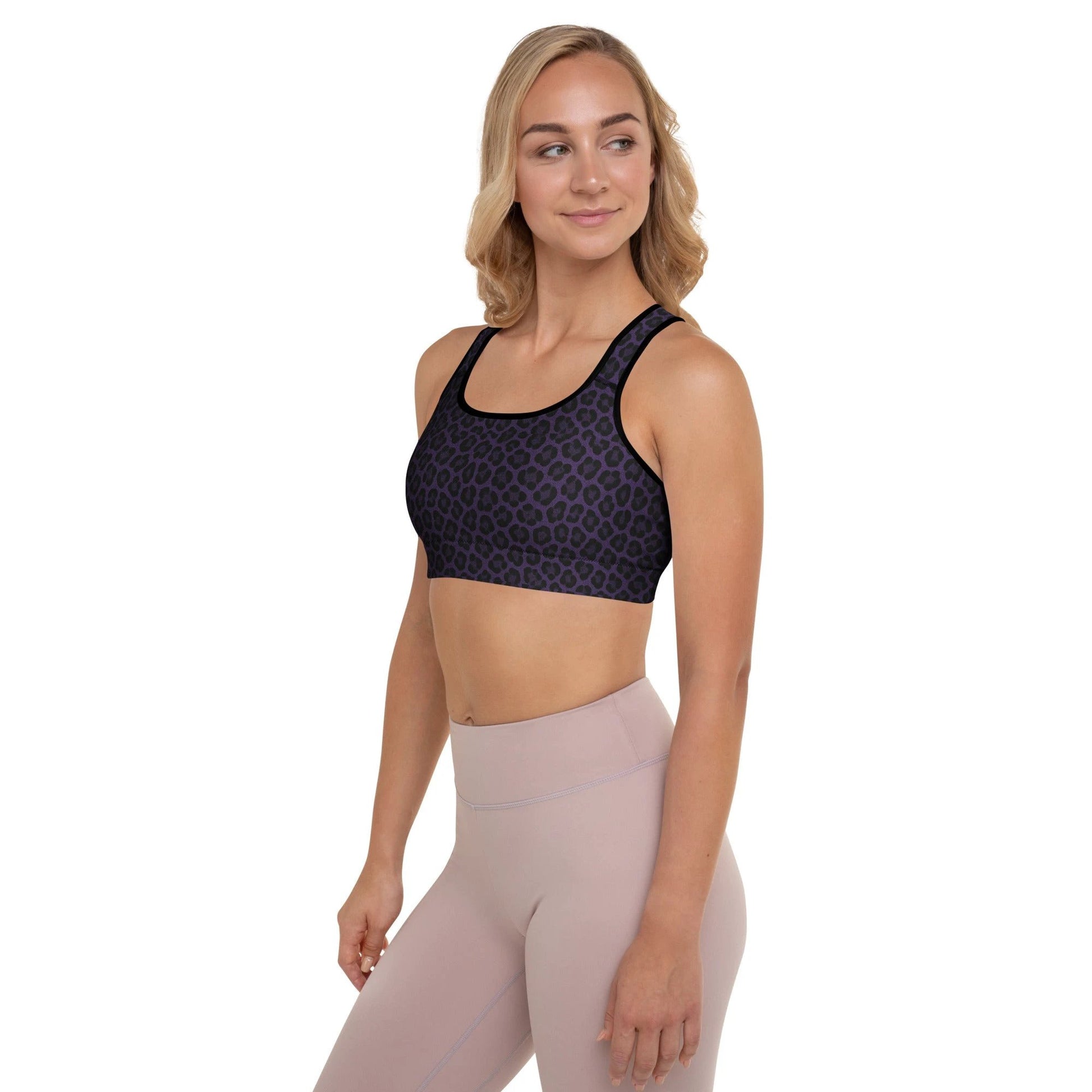 Purple Panther Print Padded Sports Bra by Coral Cove by Lakeshore Lifestyles