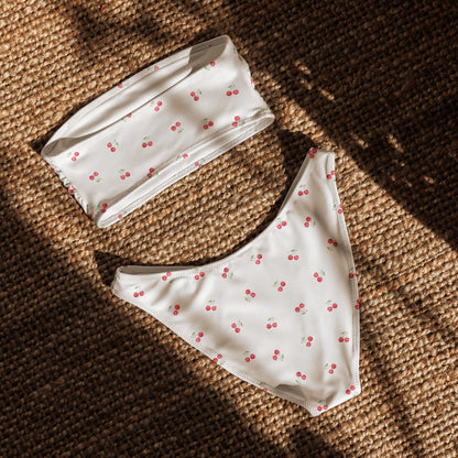 Cherry Print Recycled Bandeau Bikini Set