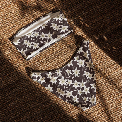 White Lilies Print Recycled Bandeau Bikini Set