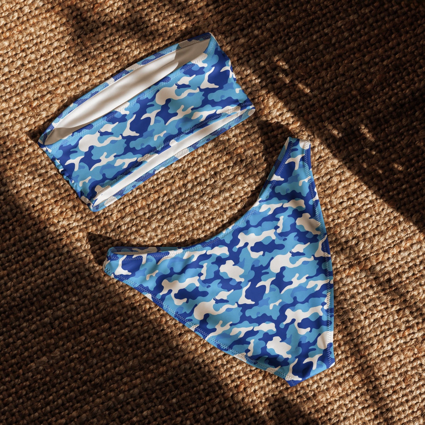 Blue Camo Print Recycled Bandeau Bikini Set