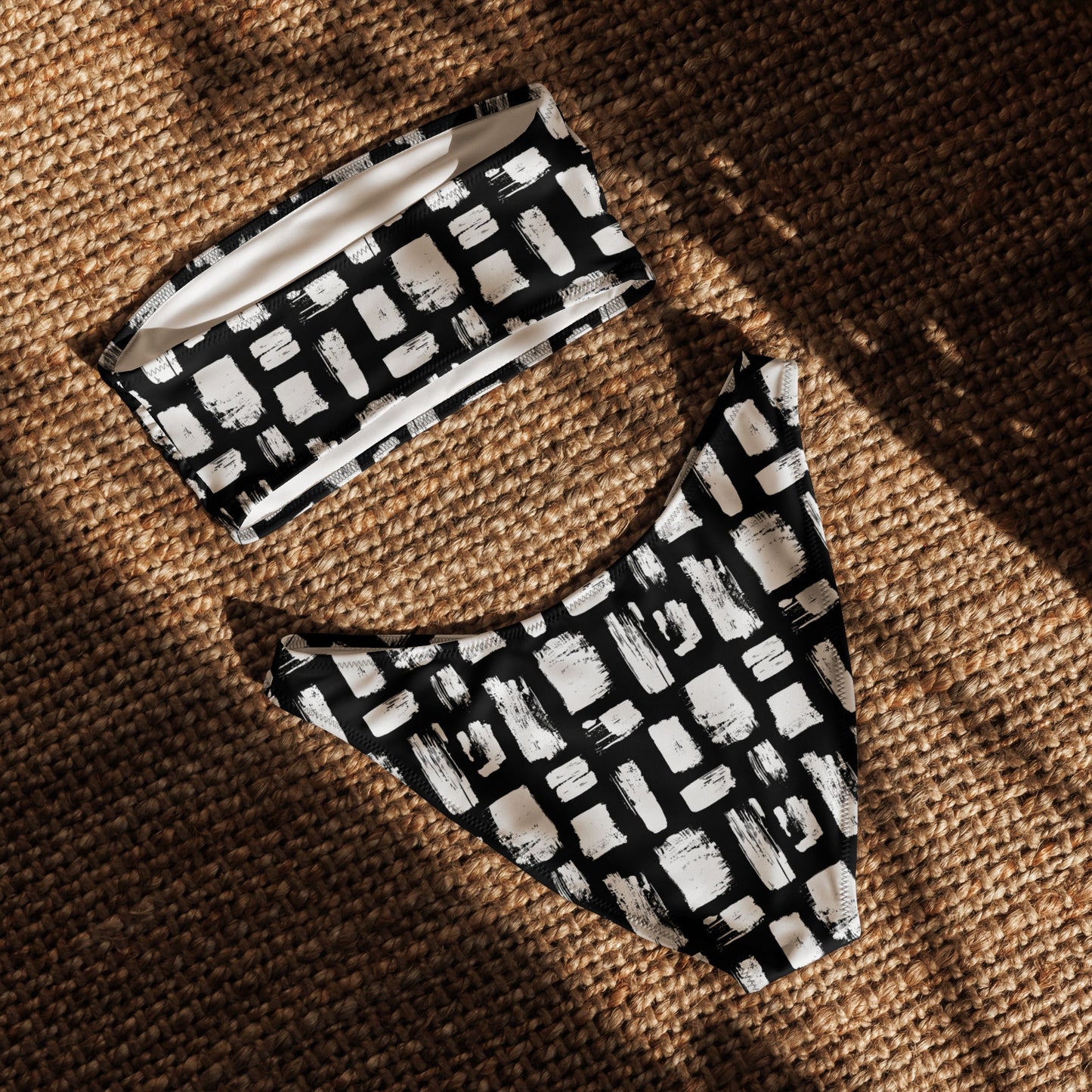 Abstract White Brushes Recycled Bandeau Bikini Set