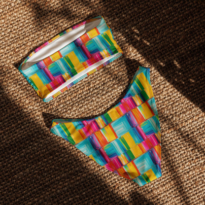 Impasto Stripes Print Recycled Bandeau Bikini Set