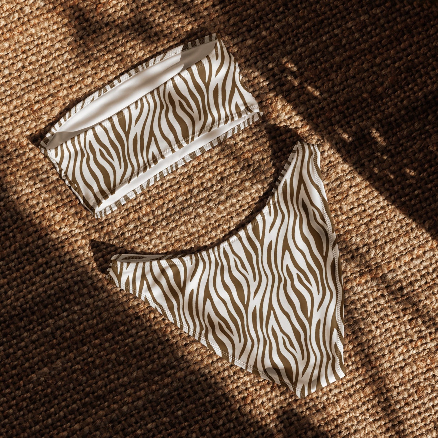 Brown Zebra Print Recycled Bandeau Bikini Set