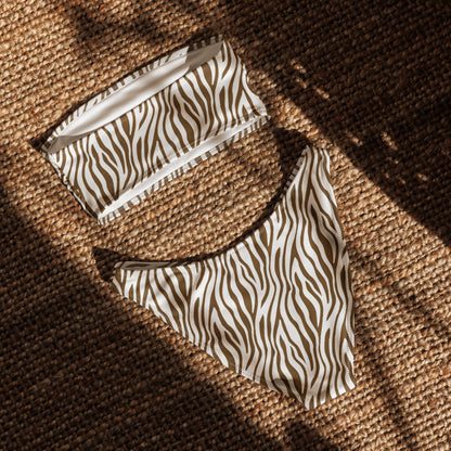 Brown Zebra Print Recycled Bandeau Bikini Set