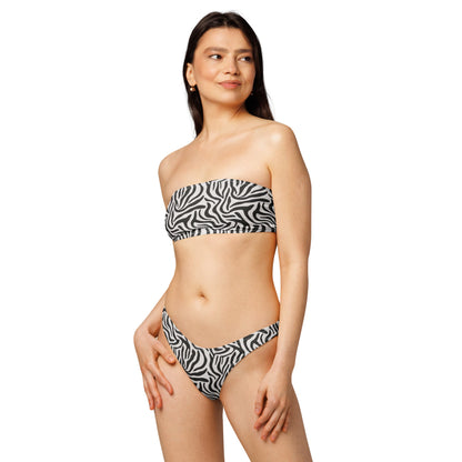 Black Zebra Print Recycled Bandeau Bikini Set