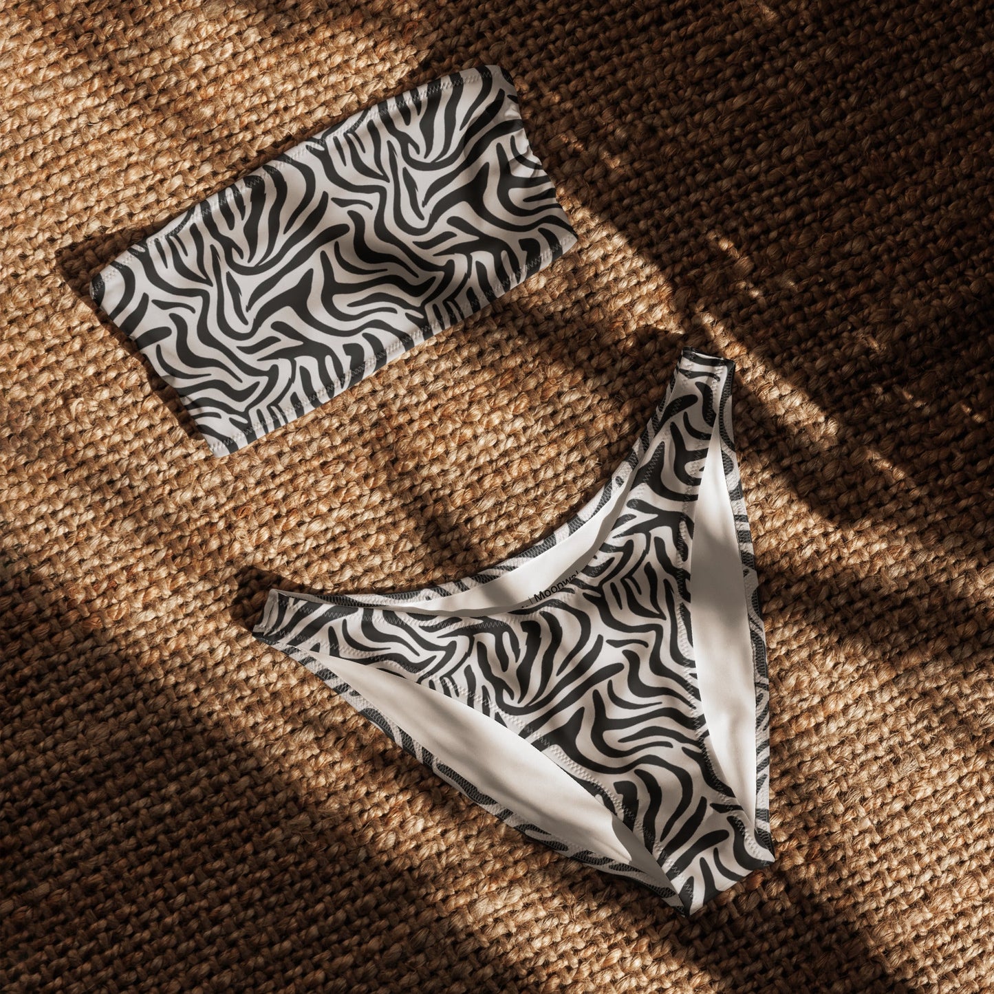 Black Zebra Print Recycled Bandeau Bikini Set