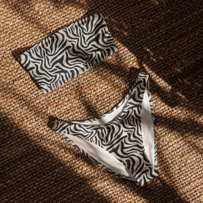 Black Zebra Print Recycled Bandeau Bikini Set