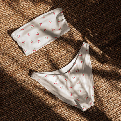 Cherry Print Recycled Bandeau Bikini Set
