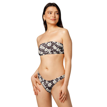 White Lilies Print Recycled Bandeau Bikini Set