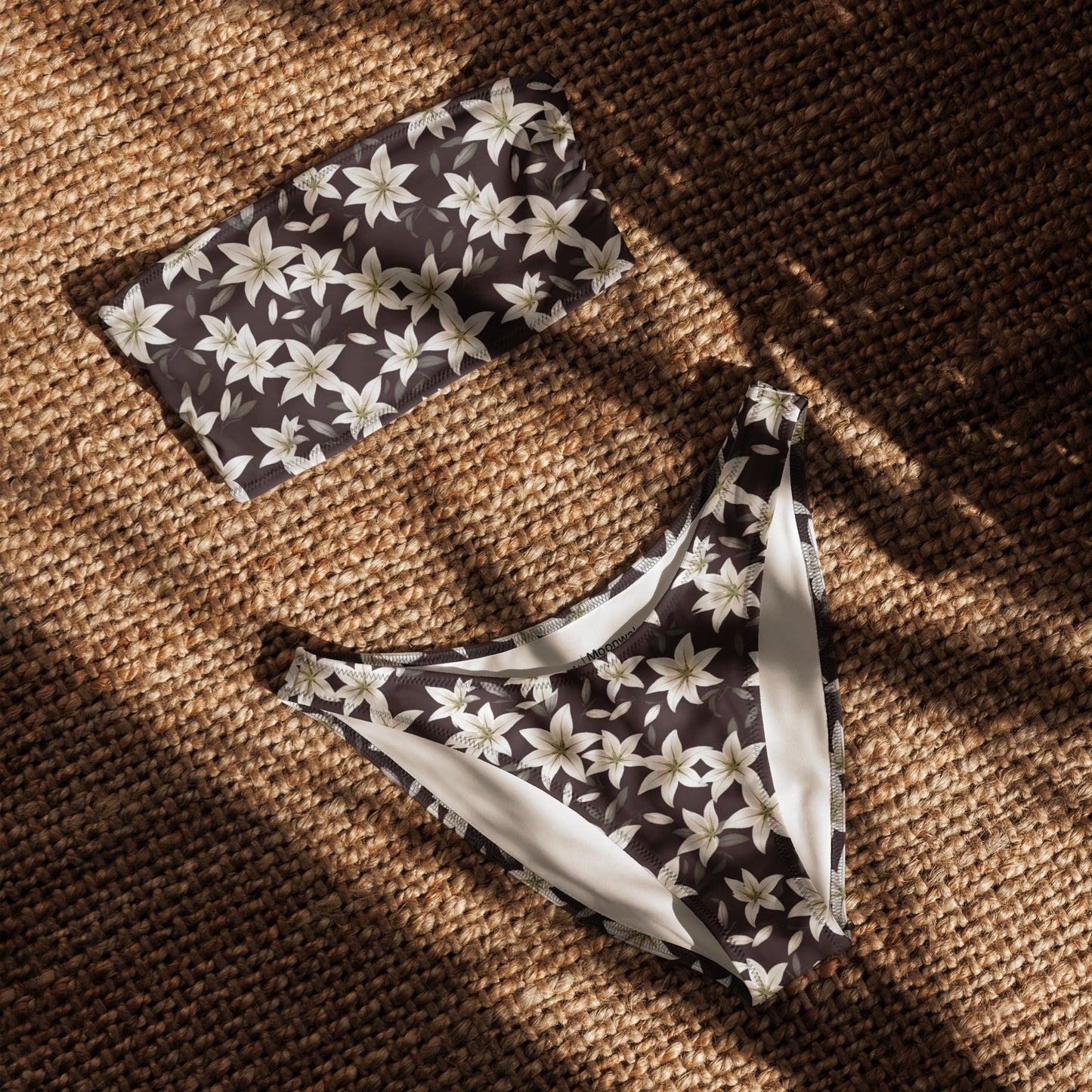 White Lilies Print Recycled Bandeau Bikini Set