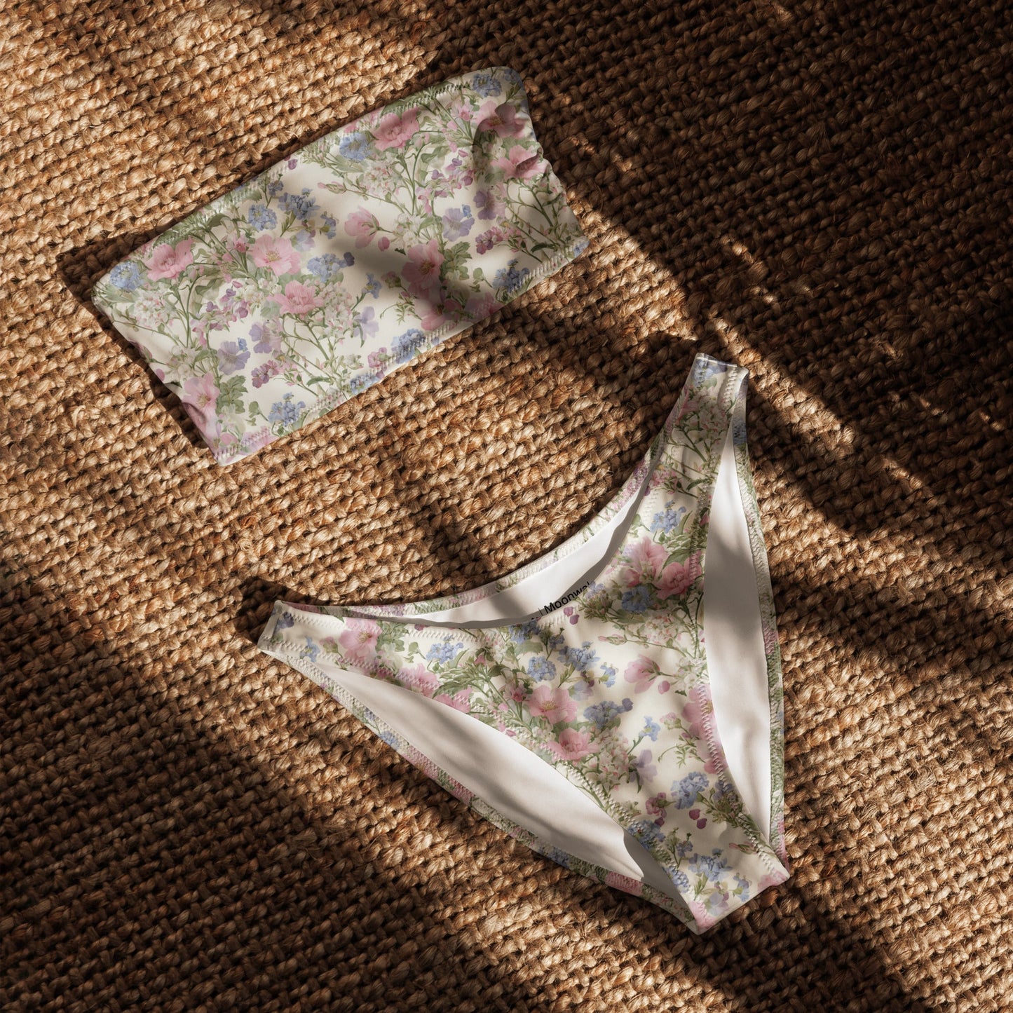Vintage Botanical Print Recycled Bandeau Bikini Set