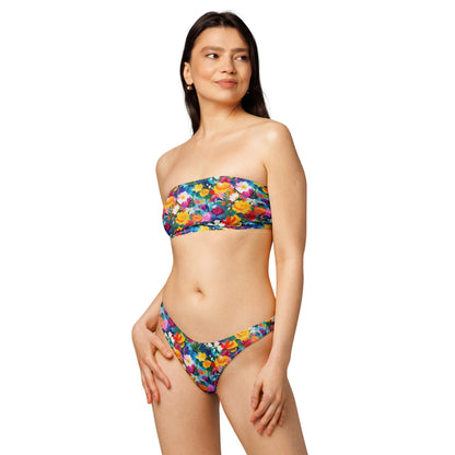 Impasto Floral Print Recycled Bandeau Bikini Set