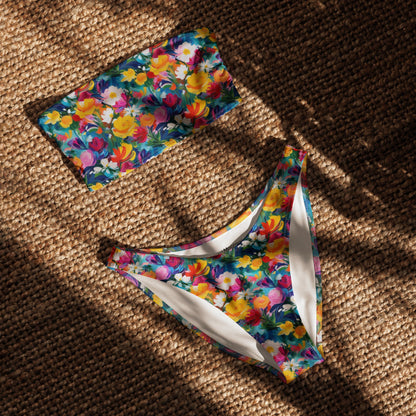 Impasto Floral Print Recycled Bandeau Bikini Set