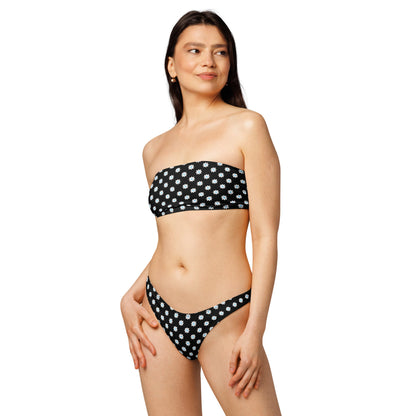 Black Daisies Print Recycled Bandeau Bikini Set