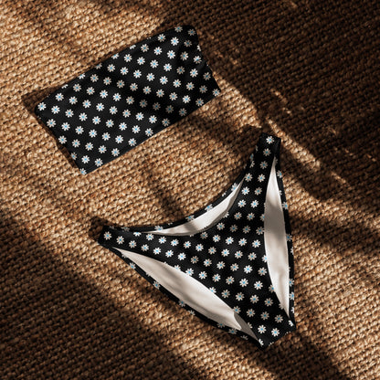 Black Daisies Print Recycled Bandeau Bikini Set