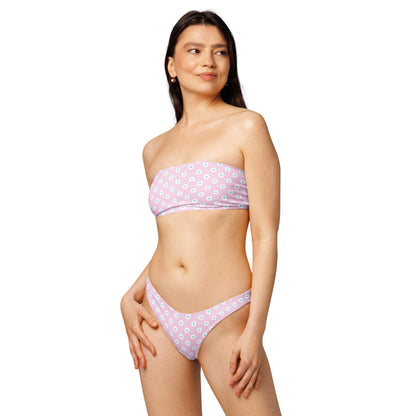 Pink Daisies Print Recycled Bandeau Bikini Set