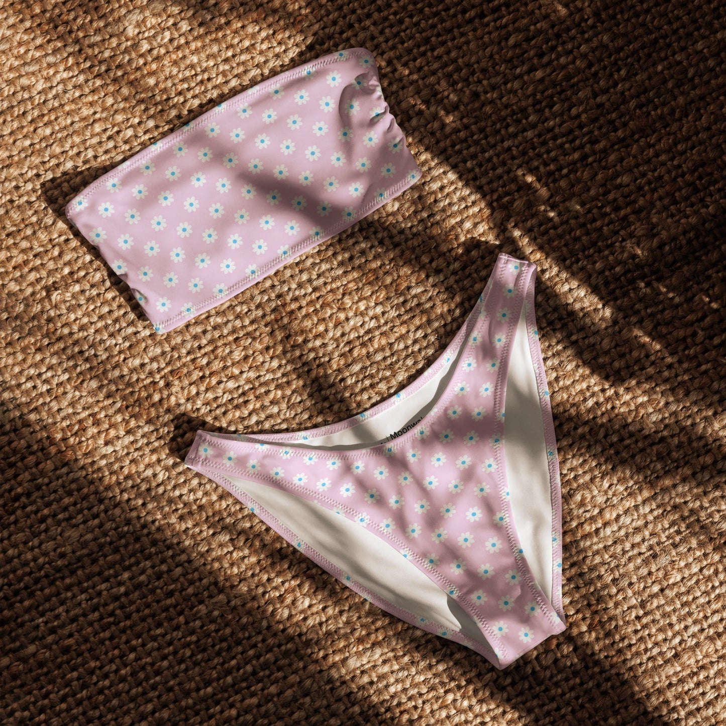Pink Daisies Print Recycled Bandeau Bikini Set