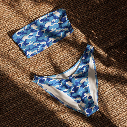Blue Camo Print Recycled Bandeau Bikini Set