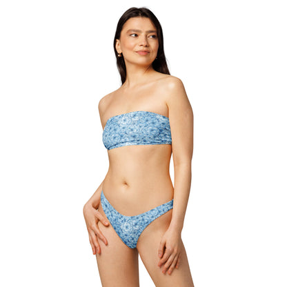 Baby Blue Botanical Print Recycled Bandeau Bikini Set