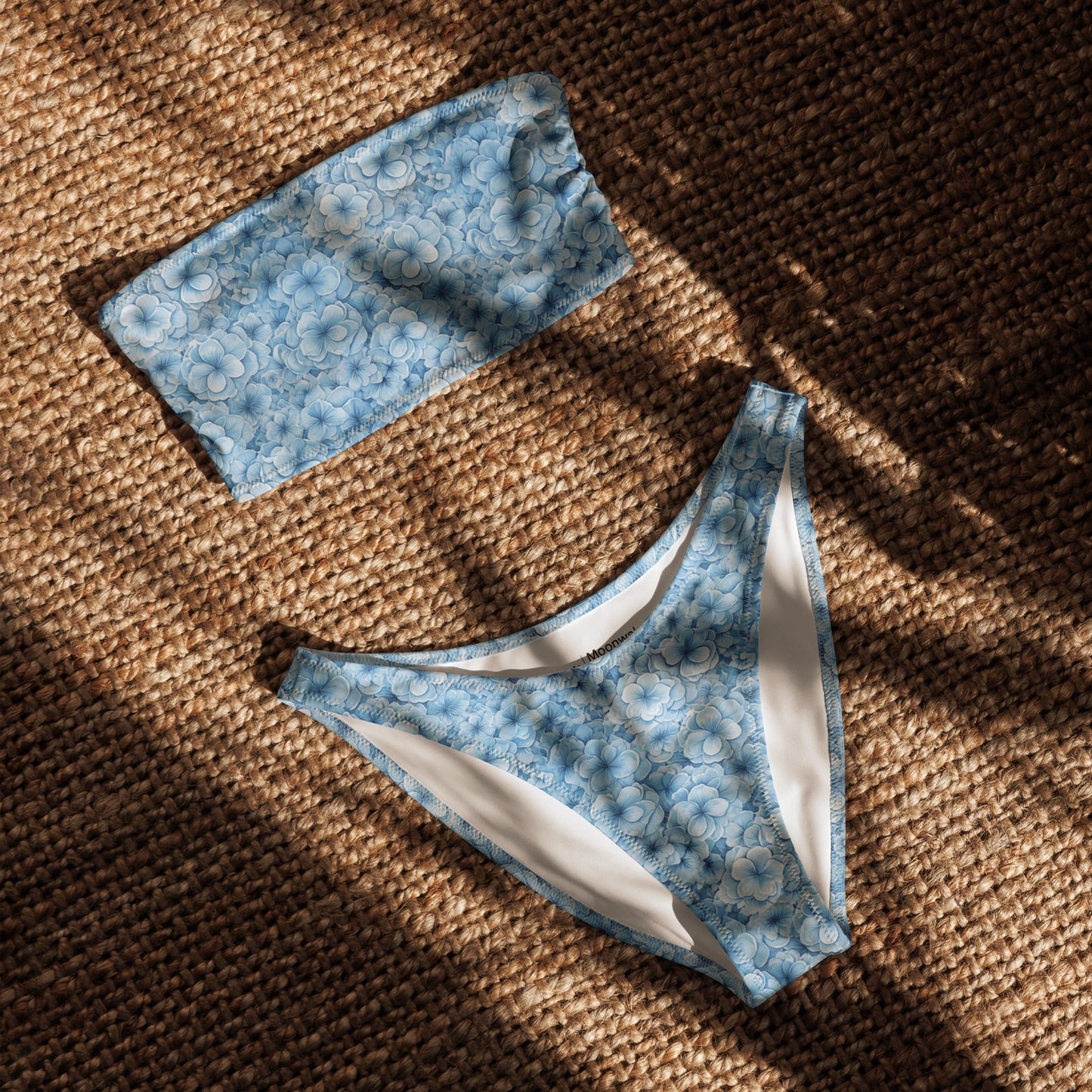 Baby Blue Botanical Print Recycled Bandeau Bikini Set