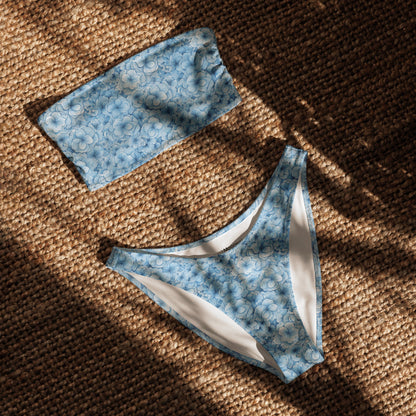 Baby Blue Botanical Print Recycled Bandeau Bikini Set