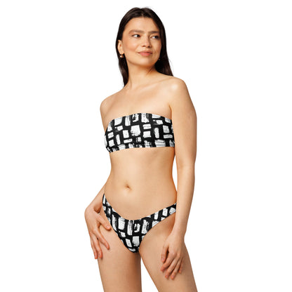 Abstract White Brushes Recycled Bandeau Bikini Set