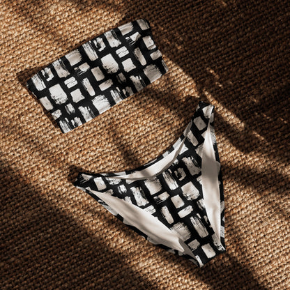 Abstract White Brushes Recycled Bandeau Bikini Set