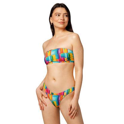 Impasto Stripes Print Recycled Bandeau Bikini Set