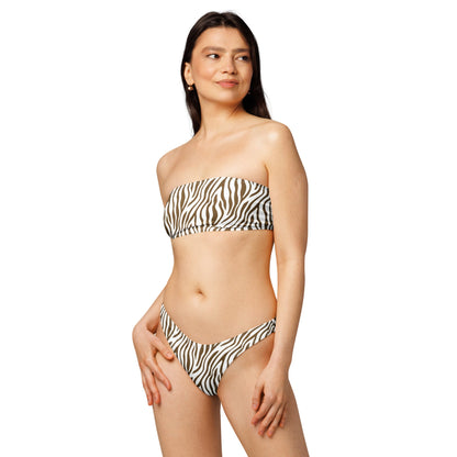 Brown Zebra Print Recycled Bandeau Bikini Set
