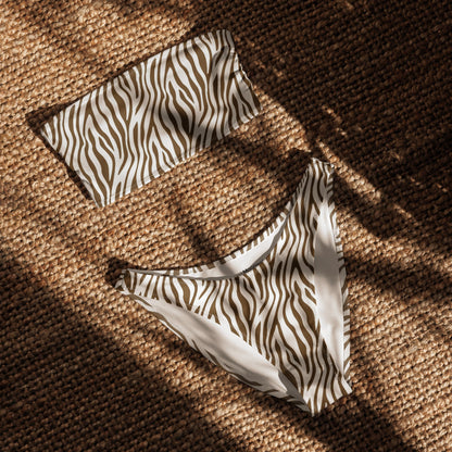 Brown Zebra Print Recycled Bandeau Bikini Set
