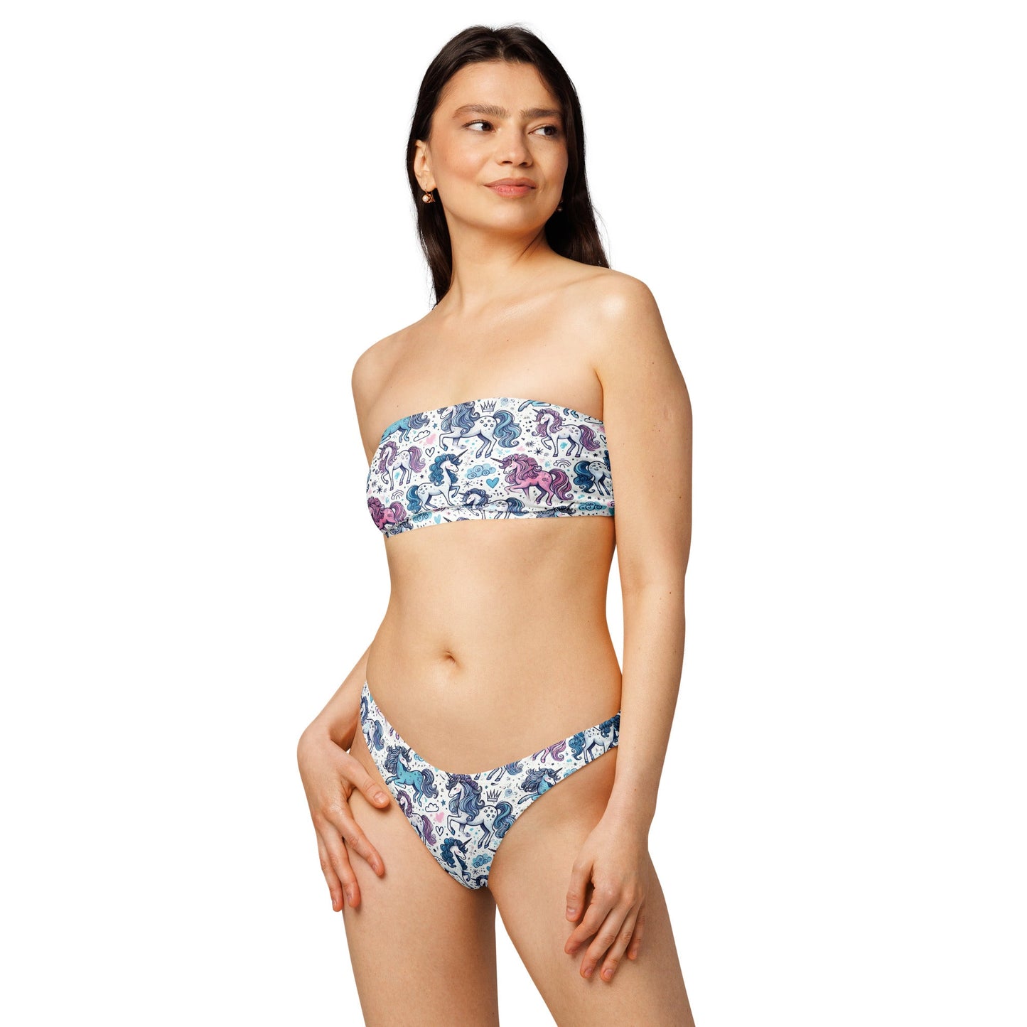 Unicorn Print Recycled Bandeau Bikini Set