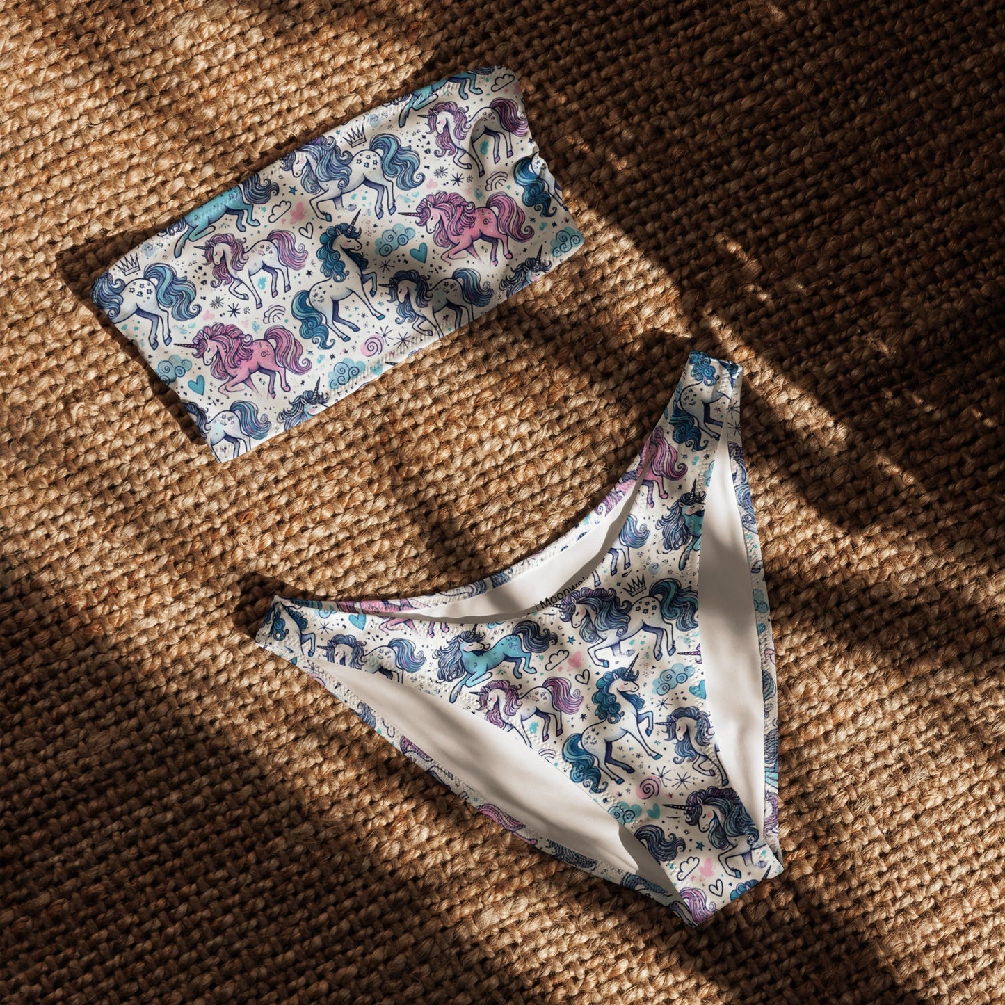 Unicorn Print Recycled Bandeau Bikini Set
