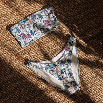 Unicorn Print Recycled Bandeau Bikini Set