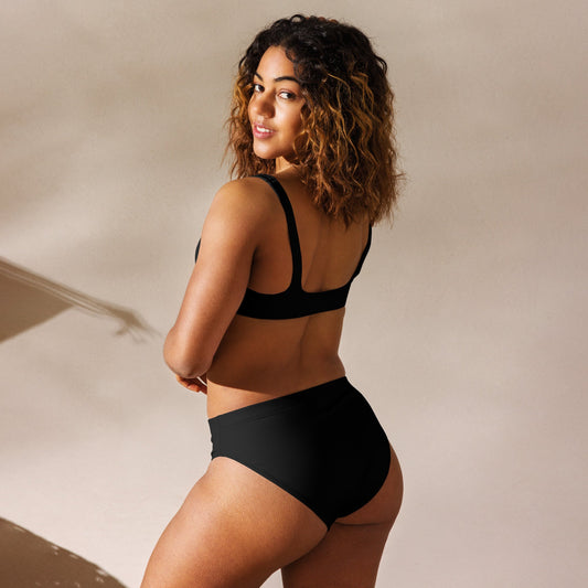 Solid Black Print Recycled High-Waisted Bikini Set