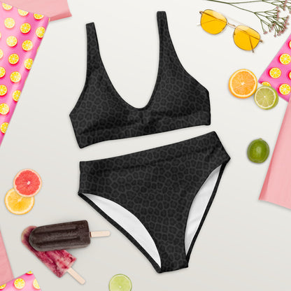 Black Panther Print Recycled High-Waisted Bikini Set