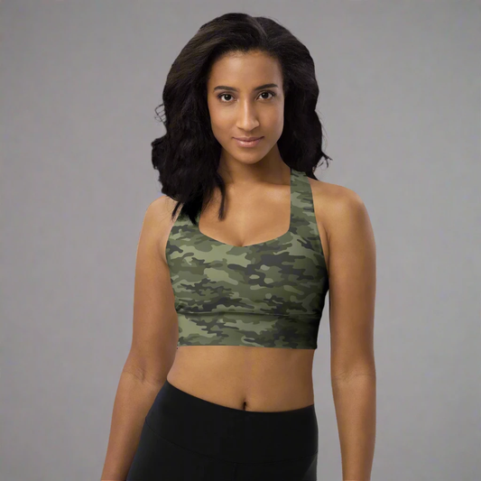 The Casual Camo Company Longline Sports Bra by K-LINE GEAR LLC