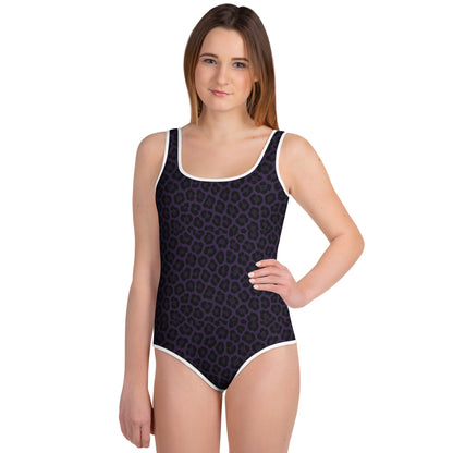 Purple Panther Print One-Piece Youth Swimsuit