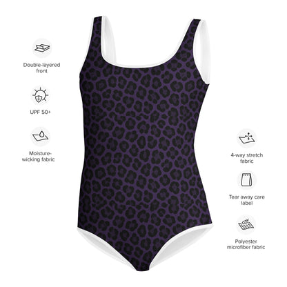 Purple Panther Print One-Piece Youth Swimsuit