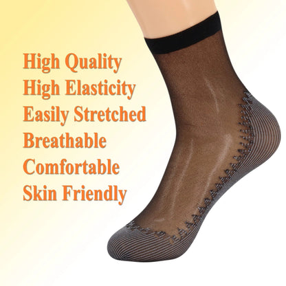 3 Pairs Women's Anti-Slip Sheer Ankle Socks with Cotton Sole and Reinforced Toe by AWS/American Made