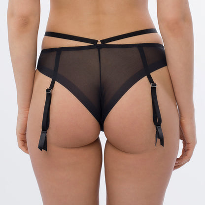 Samanta Antinea Black Transparent Embroidered Tanga Panty