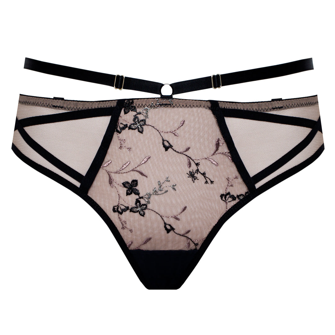 Samanta Antinea Black Transparent Embroidered Tanga Panty