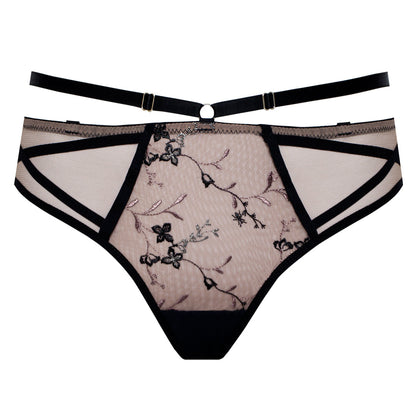 Samanta Antinea Black Transparent Embroidered Tanga Panty