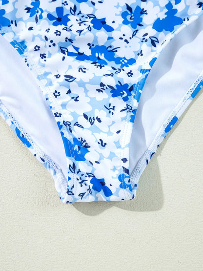 Floral Ruffled Strap Lace-up Hollow Out One Piece Swimsuit by Trendsi