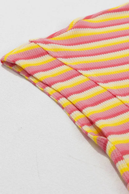 Striped Round Neck Short Sleeve Top and Pants Set by Trendsi