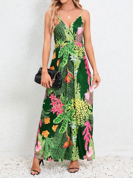Floral V-Neck Backless Cami Dress