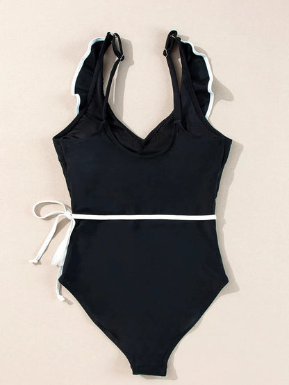 Ruffle Trim V-Neck One-Piece Swimsuit by Trendsi