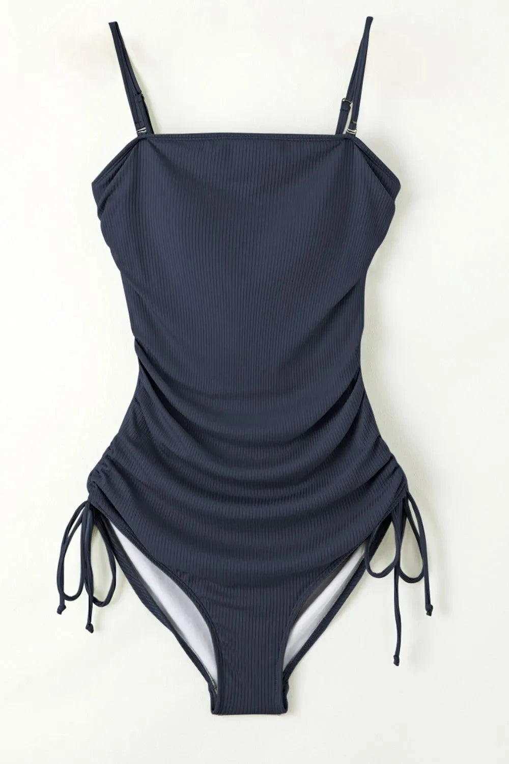 Ribbed Drawstring Sides Cutout One Piece Swimsuit by Trendsi